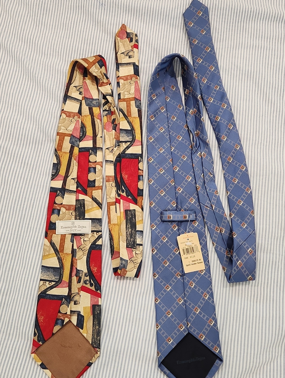 Ermenegildo Zegna Abstract Red & Beige Silk Tie + Blue Patterned Silk Tie